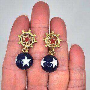 Vintage Avon "Star Spangle Dangle" 1992 Patriotic Ships Wheel Clip-On Earrings